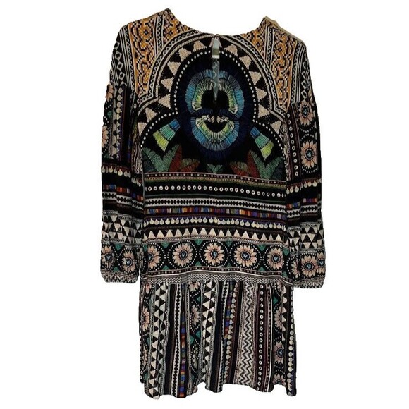 FARM for Anthropologie Boho Chic Multicolored Print Mini Long Sleeve Dress XS - Picture 2 of 6